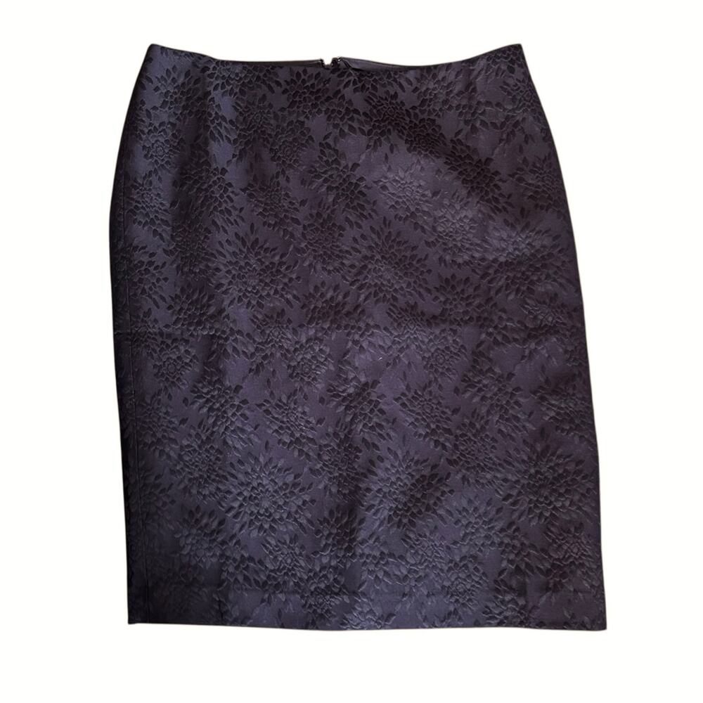 NWT Talbots Jacquard Knee Length Skirt Size 12 Black Classic